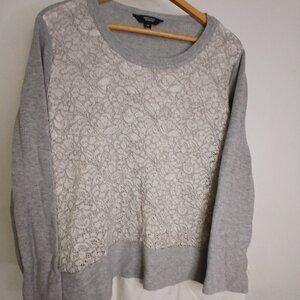 UEC Simply Vera Vera Wang Gray Floral Hi-Low Hem Pullover Sweater Women's Size1X